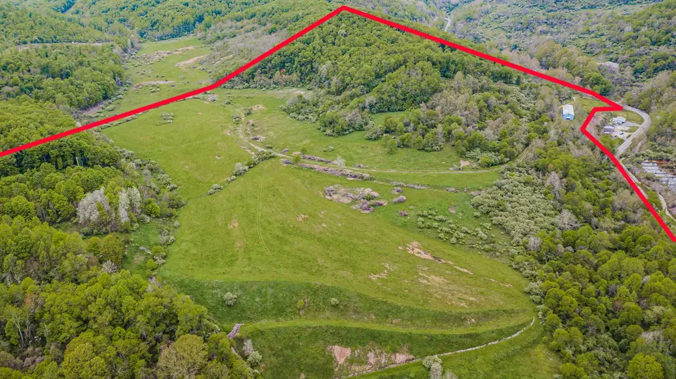 Aerial view of the property with approximate property lines